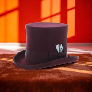 FERRECCI MENS PREMIUM TOP HAT IN BURG WOOL VICTORIAN ELEGANCE WITH SATIN LINING